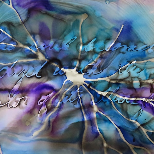 The Color of Thought: Original ink painting on yupo of neuron - neuroscience art philosophy - Marcus Aurelius