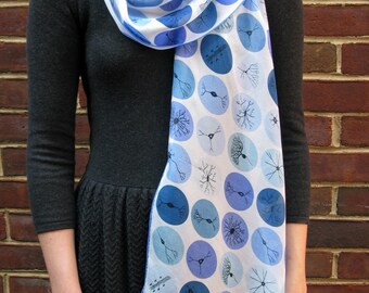 Neuron Dots Silk Chiffon Scarf - blue on white