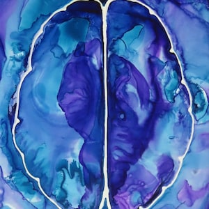 Deep Purple Brain original ink painting on yupo neuroscience art image 1