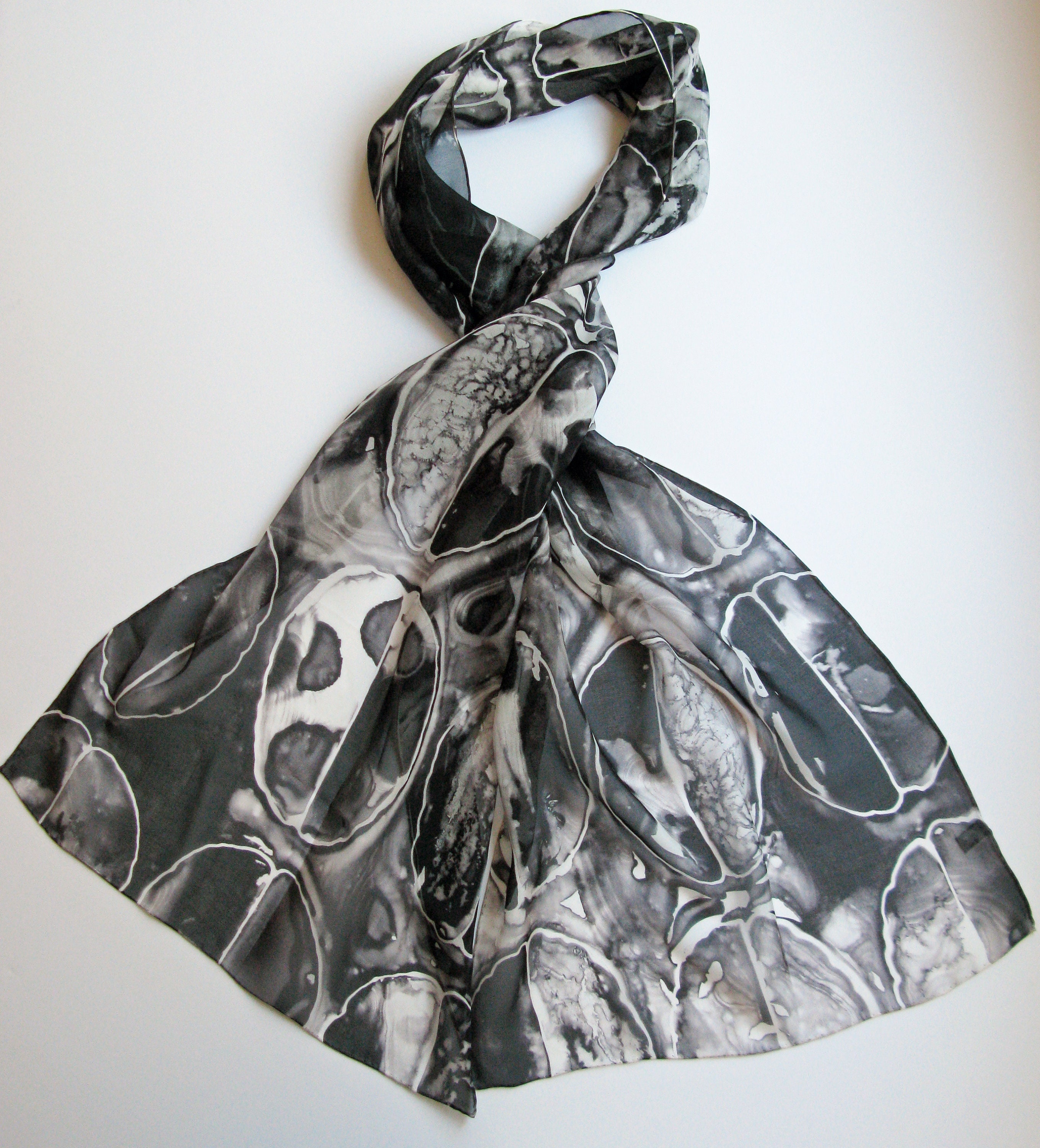 Black Brain Scan -  Silk Chiffon Scarf - neuroscience scarf
