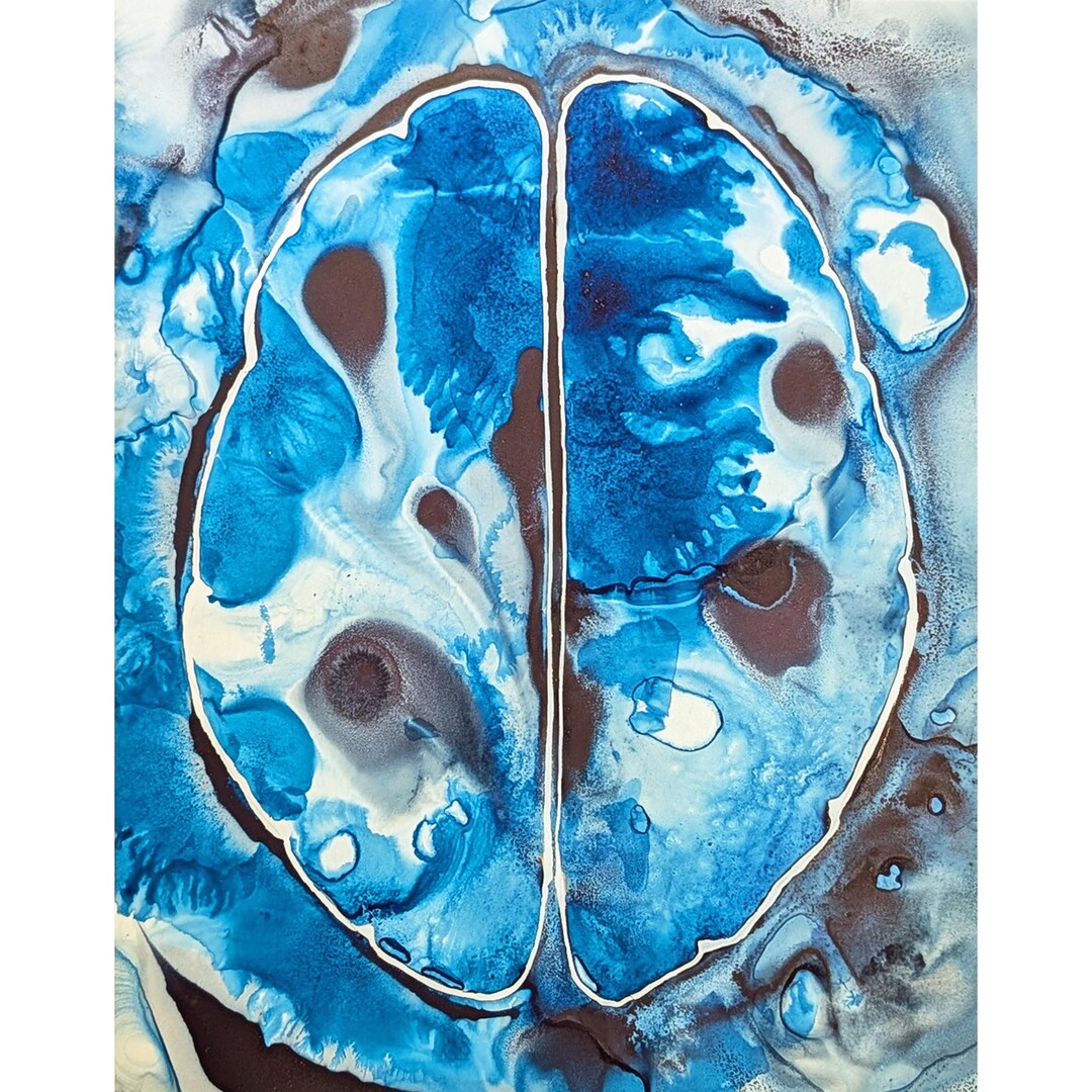 Brain Inked Black and Blue Brain - Original Ink Painting on Yupo - Neuroscience Art ...