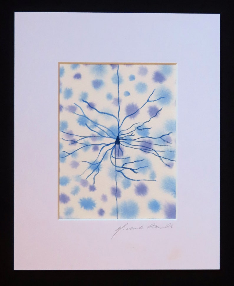 Vintage-style Pyramidal Cell original watercolor painting of neuron neuroscience art image 2