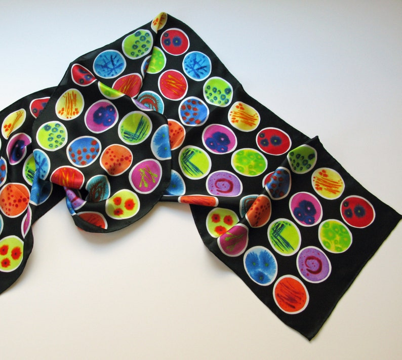 Black Petri Dishes Silk Charmeuse Scarf image 2