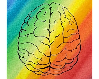 Rainbow Brain  -  original watercolor painting - neuroscience art