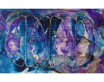 Pulse, Ebb and Flow- original ink painting on yupo - neuroscience art - Hildegard of Bingen