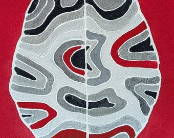 Winding Paths Brain -  original watercolor painting - neuroscience art