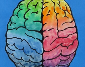 Full Spectrum Brain  -  original watercolor painting - neuroscience art