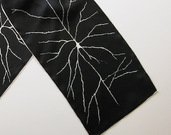 Pyramidal Neuron  Silk Charmeuse Scarf - Black