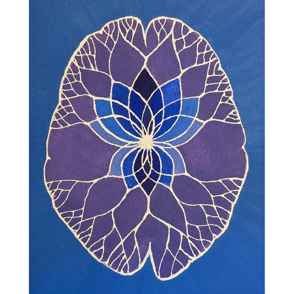 Deep Purple and Blue Lotus Brain  -  original watercolor painting - neuroscience art