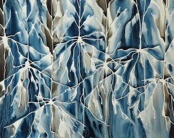 Indigo Neuron Forest - pintura de tinta original sobre yupo de células cerebrales - arte de neurociencia