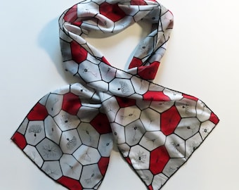 Neuron Geometry Scarf in Gray and Red - brain cells silk chiffon scarf