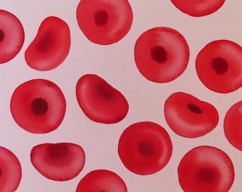 Red Blood Cells 7 - original watercolor painting of erythrocytes