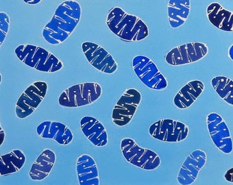 Blue and Purple Mitochondria - original watercolor painting - cell biology art