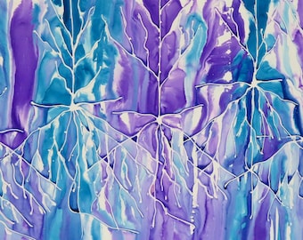 Pyramidal Cells in Purple and Blue- original ink painting on yupo of neurons - neuroscience art