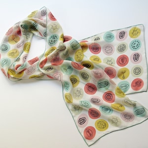 Virus Dots Silk Chiffon Scarf - sage and rust on white
