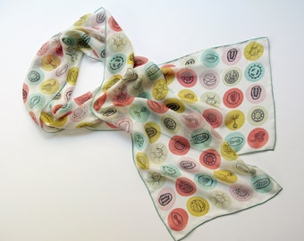 Virus Dots Silk Chiffon Scarf - sage and rust on white