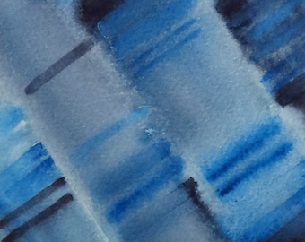 Electroforesis en gel en azules profundos - Pintura original en acuarela- Arte genético del ADN