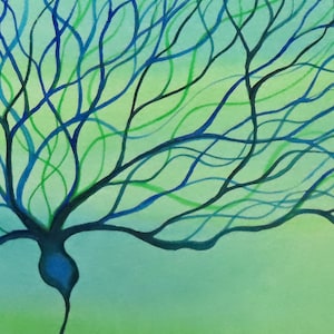 Purkinje Cell original watercolor painting of neuron neuroscience art brain cell image 1