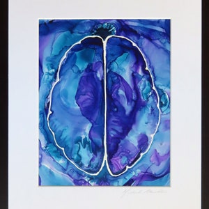 Deep Purple Brain original ink painting on yupo neuroscience art image 2