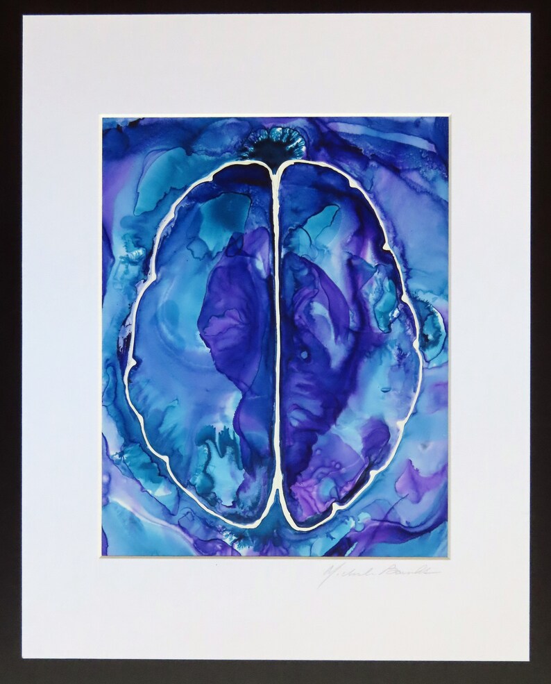 Deep Purple Brain original ink painting on yupo neuroscience art image 2