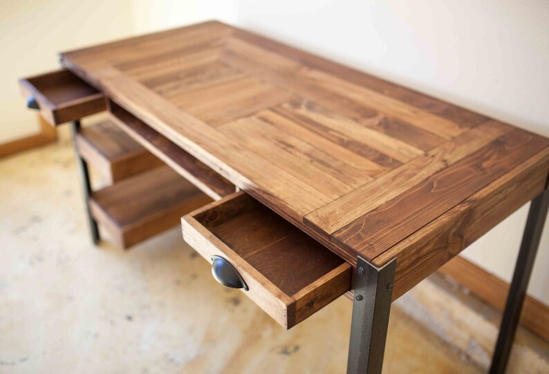 Pallet Wood Desk with 2 Drawers Center Shelf and 2 Lower Etsy