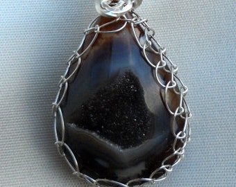 Viking Weave Brown Swirl Druzy Agate Necklace