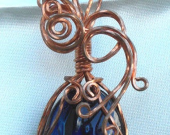 Gorgeous Wire Wrapped Blue Universe Borosilicate Glass Necklace