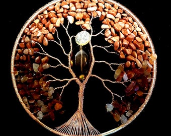Wire Wrapped Autumn Moon and Gem Tree of Life Sun Catcher