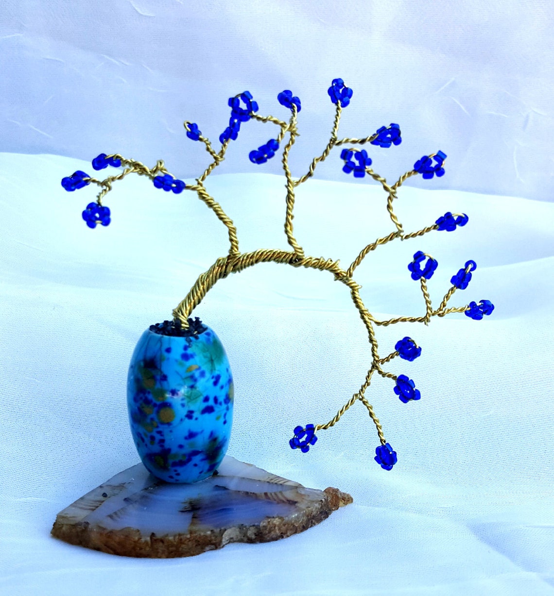 Miniature Wire Bonsai Tree Sculpture With Blue Leaves - Etsy