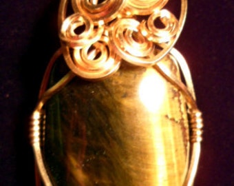 Brass Wire Wrapped Tiger Eye Pendant