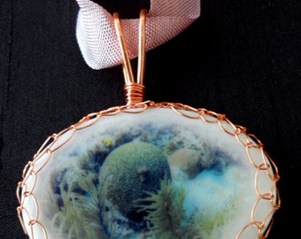 Copper Viking Knit Underwater Coral Photo Necklace