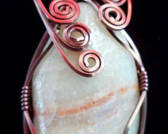 Copper Wire Wrapped Free Form Agate Pendant