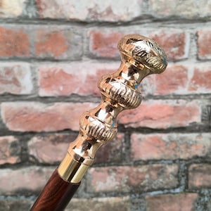 Antique Chrome Finish Walking Stick Cane – Vintage Brass Handle Wooden Cane – Handmade Collectible Gentleman’s Cane