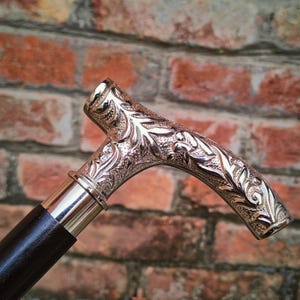 Antique Chrome Finish Walking Stick Cane – Vintage Brass Handle Cane – Handmade Wooden Walking Cane for Men