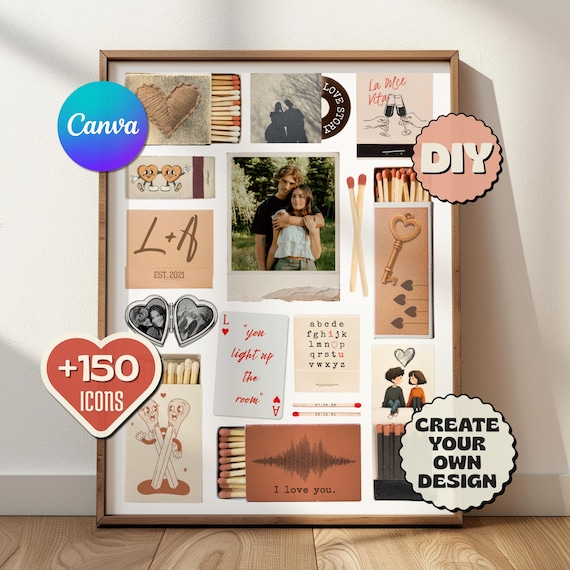 Editable Photo Matchbook Template, Custom Valentine's Gift (Canva)