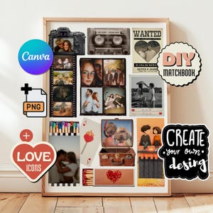 Blank Matchbox Template, Valentine’s Day Gift, DIY Matchbox Templates, Custom Photo Collage Template, Canva Aesthetic Photo Collage
