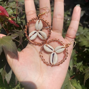 Copper & Cowrie Shell Ear Adornments | Holy Trinity Hoops | Spiritual Jewelry | Amulet | Hoops | Divine Union | Mystic