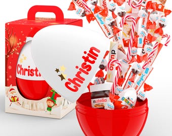 Personalisiertes Schoko- Ei Geschenk mit Namen | XXL Schokoladenbox Geschenkidee für Kinder, Frauen & Männer mit Kinder Schokolade Mix