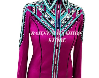 Camisa de exhibición ecuestre hecha a mano con diamantes de imitación / Ropa de equitación occidental