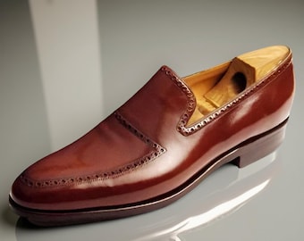 Handmade Brown Leather Brogue Dress Shoes - Formal Slip-Ons
