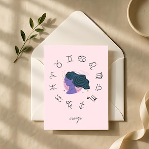 Virgo zodiac greeting card, astrology birthday card, celestial star sign card, Virgo horoscope gift, 5x7 astrology art card