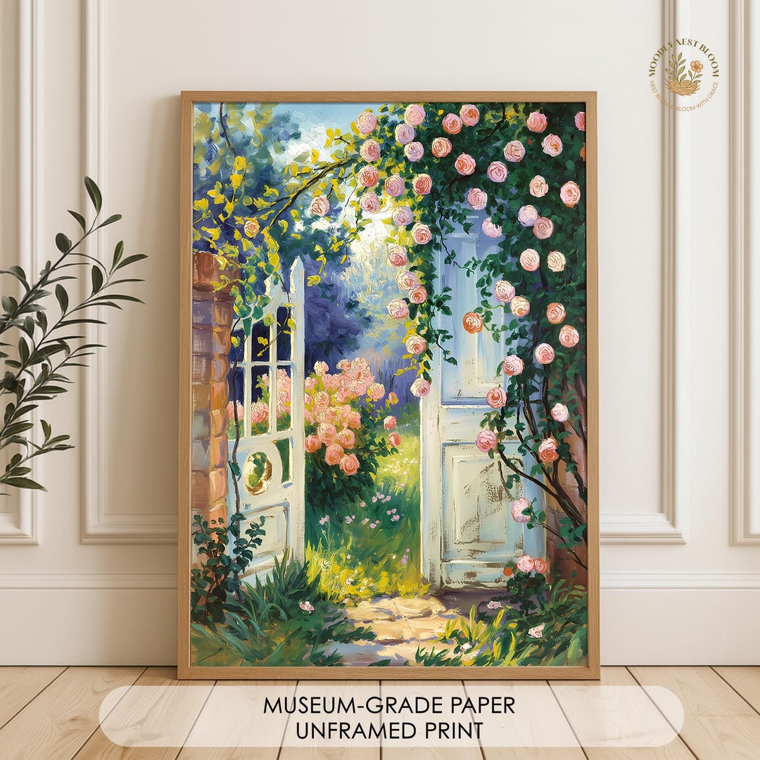 Secret Garden Gate Print: Impressionist Rose Doorway Wall Art - Etsy
