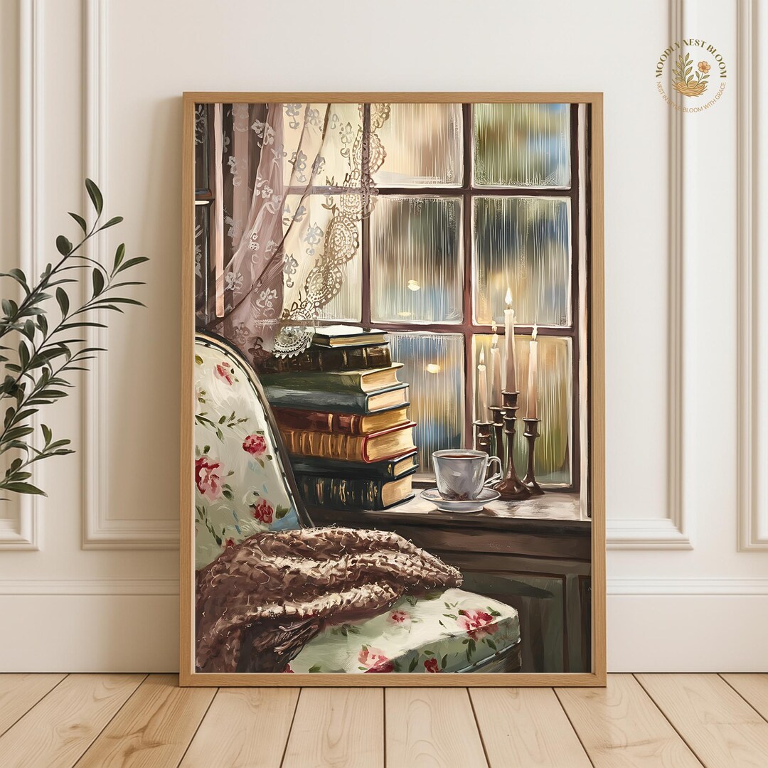 Cottagecore Reading Cottagecore Reading Nook Print: Rainy Day Bookish Art - Etsy