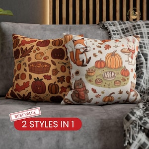 Funda de almohada con diseño de animales de otoño, cojín decorativo 2 en 1, funda de almohada reversible, cojín decorativo de otoño, cojín acogedor para niños y el hogar.