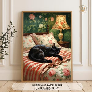 Cottagecore Cat Print: Floral Bedroom Decor, Vintage Style