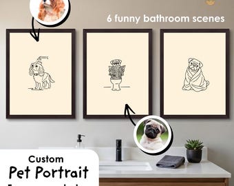 Custom Dog Portrait Bathroom Wall Art, Funny Dog Toilet Print, Personalized Gift