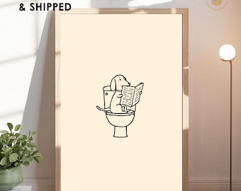 Dachshund Bathroom Wall Art, Funny Dog Line Art Print, Minimal Picasso Inspired