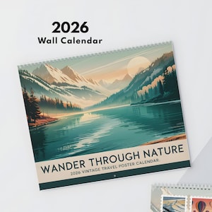 Calendario da parete 2026, Passeggiata nella natura, Poster di viaggio vintage, Arte paesaggistica