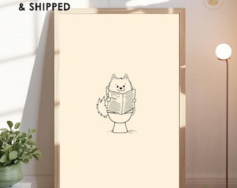 Pomeranian Bathroom Wall Art Minimalist Dog Toilet Art Funny Pom Print