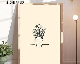 Minimalist Dog Bathroom Wall Art, Funny Line Drawing Print, Picasso Inspired Toilet Humor Decor